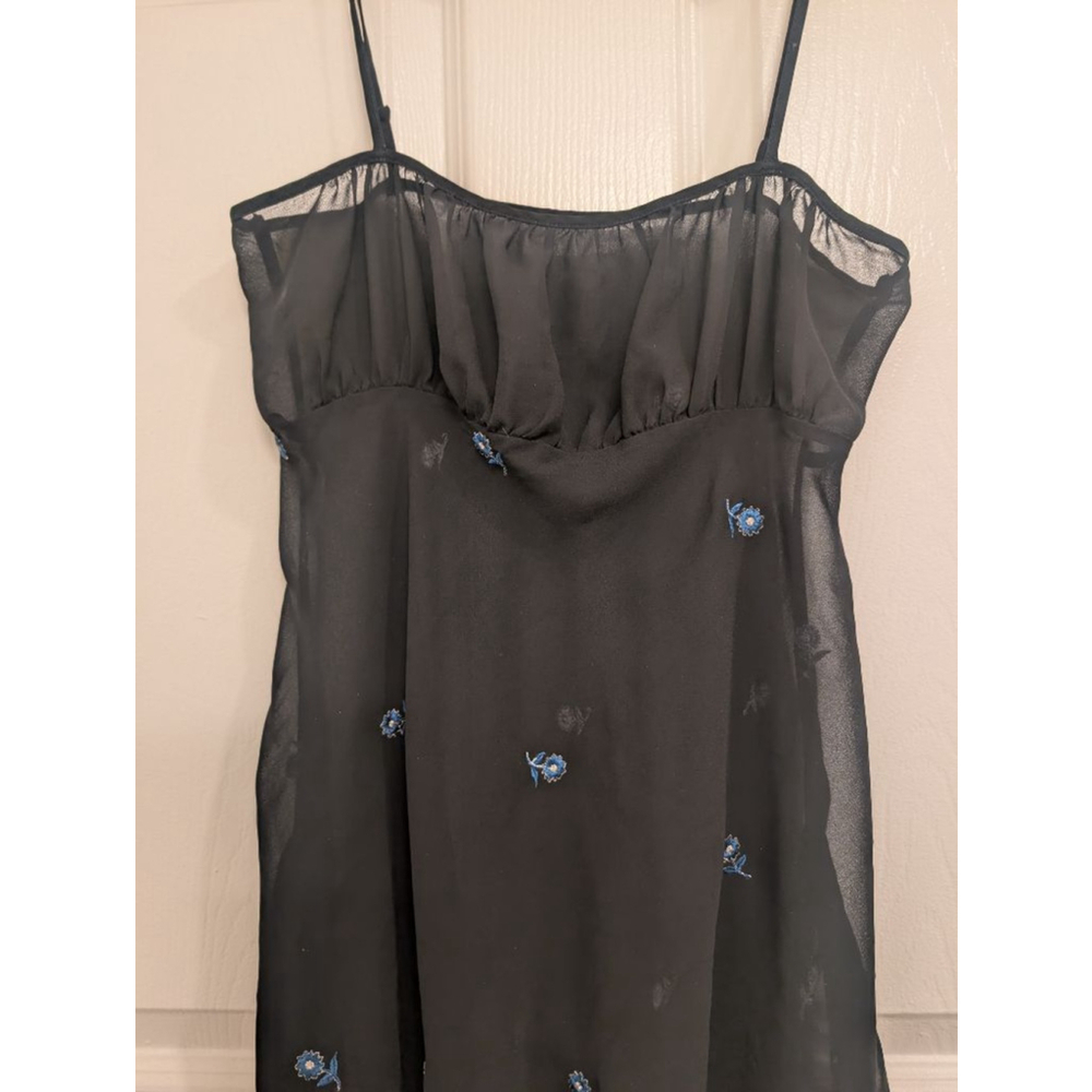 Vintage 90s Y2K babydoll cami black top fairycore coquette blue embroidery Sz M